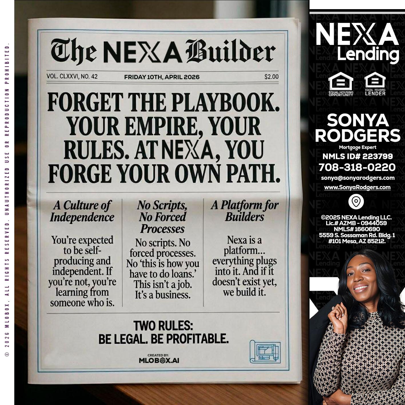 THE NEXA BUILDER - Sonya Rodgers -Mortgage Expert