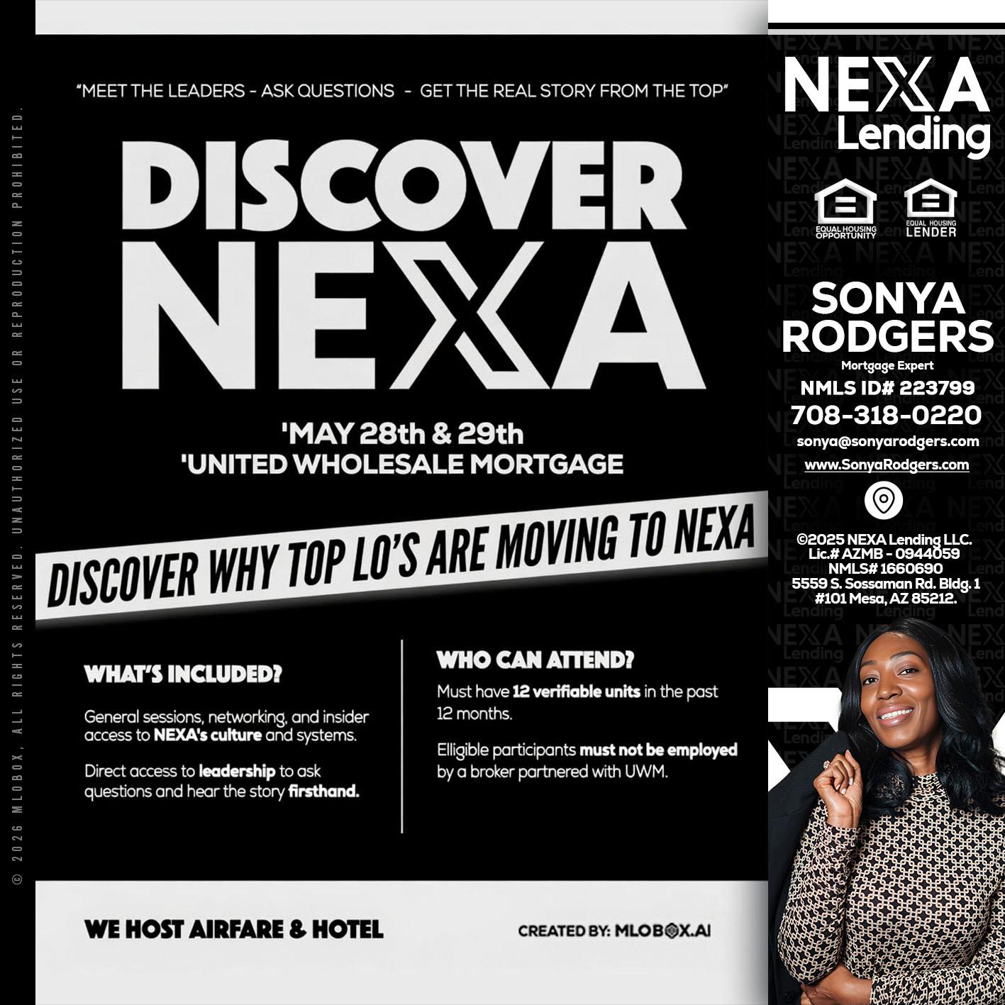 DISCOVER NEXA - Sonya Rodgers -Mortgage Expert
