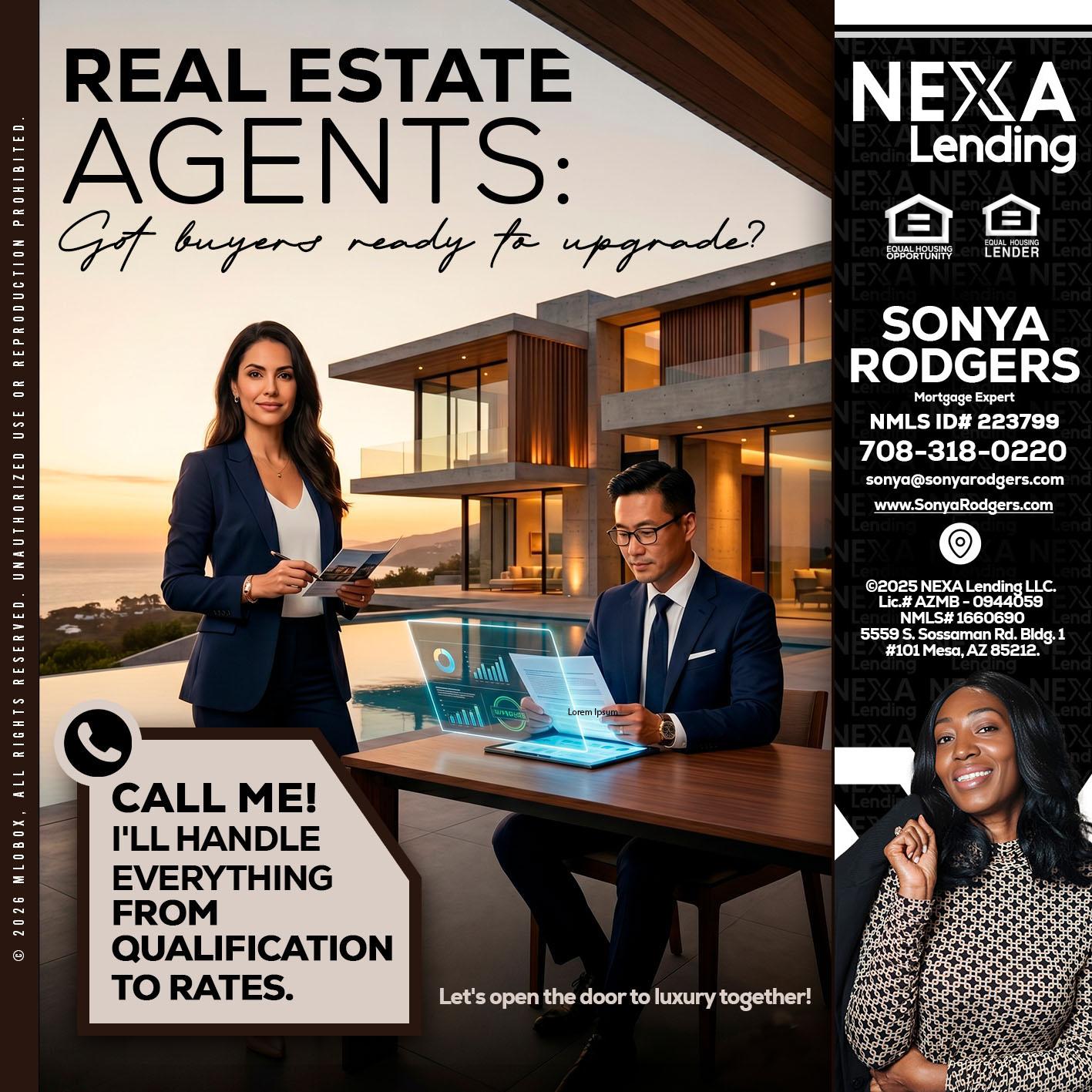 REAL ESTATE AGENTS - Sonya Rodgers -Mortgage Expert