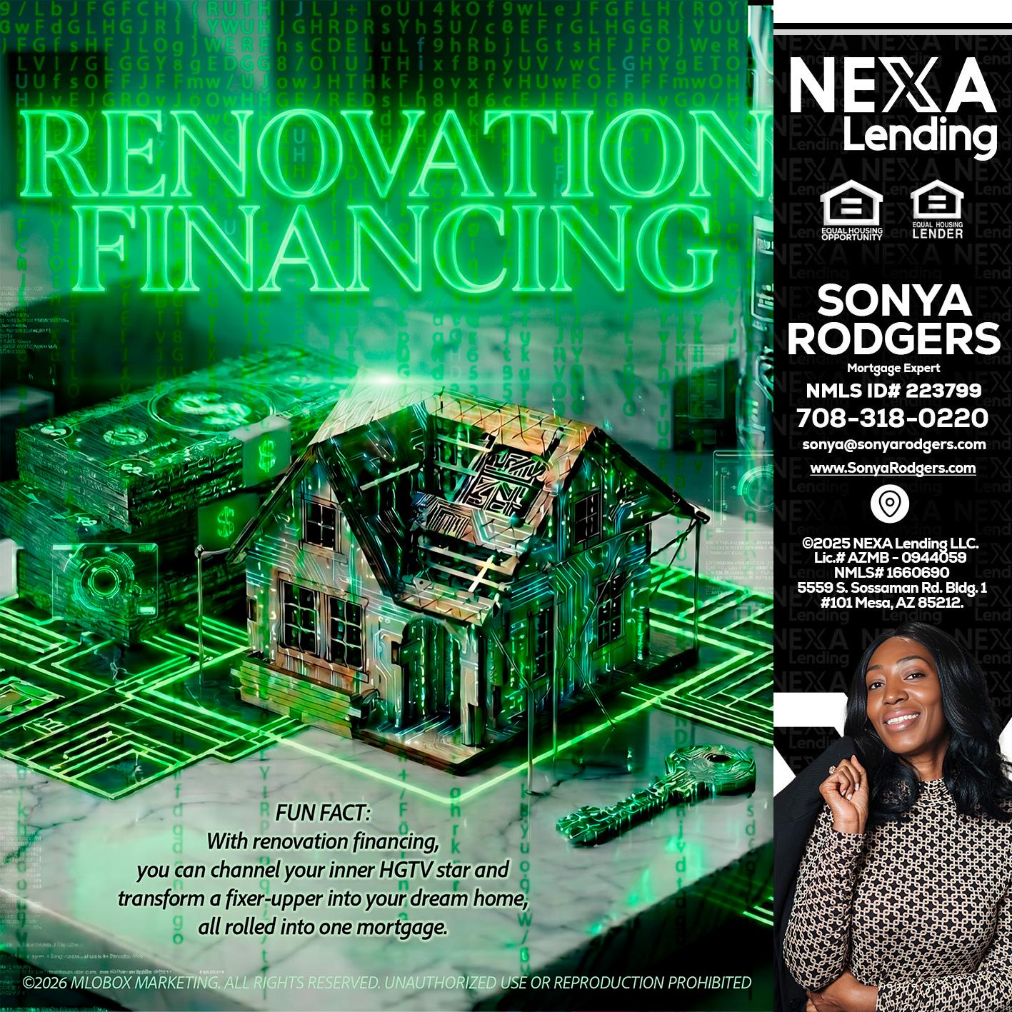 RENOVATION FINANCING - Sonya Rodgers -Mortgage Expert