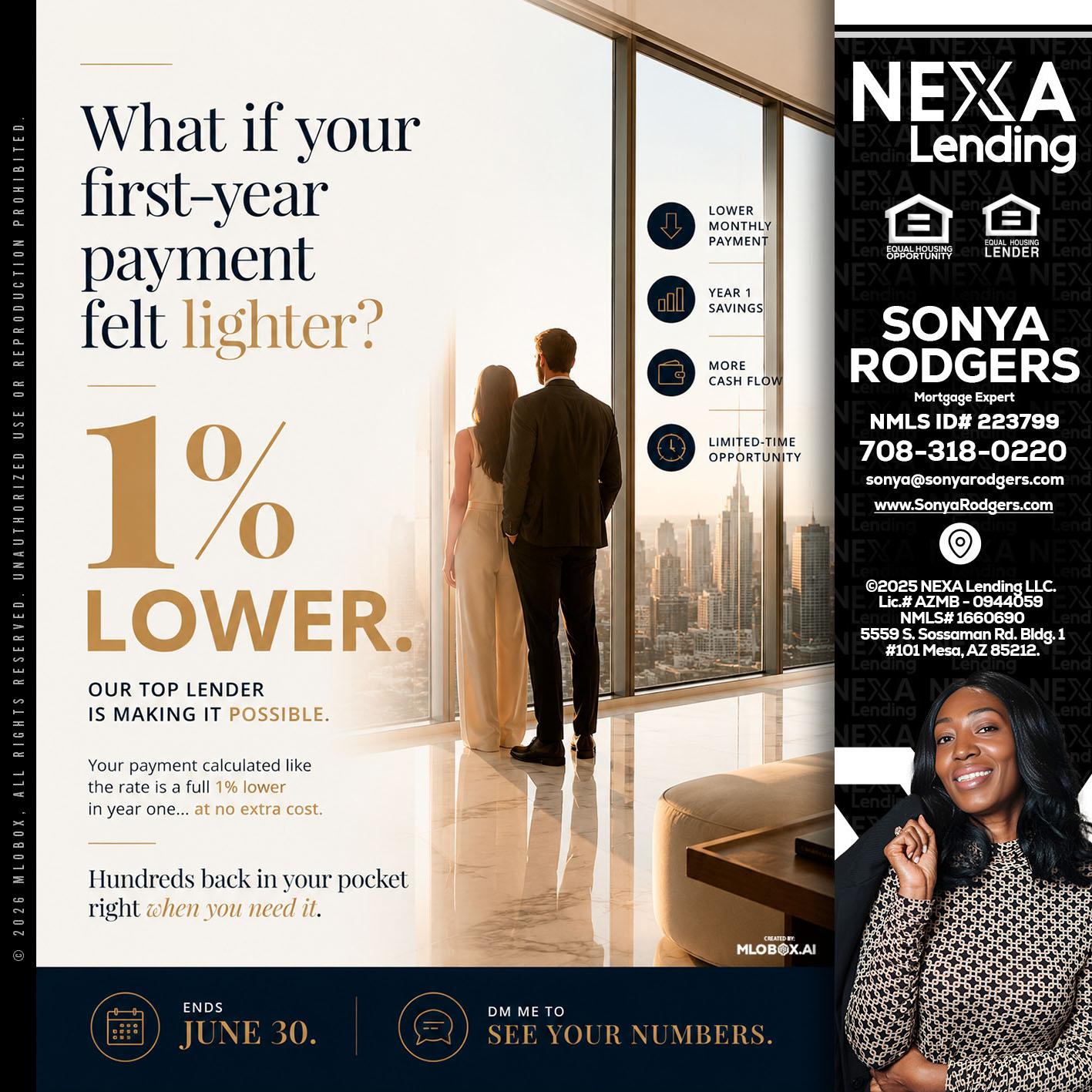 1% lower - Sonya Rodgers -Mortgage Expert