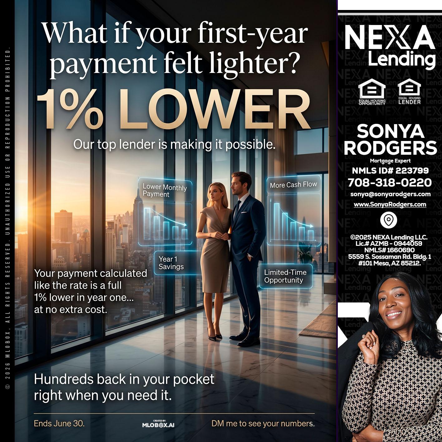 1% LOWER - Sonya Rodgers -Mortgage Expert