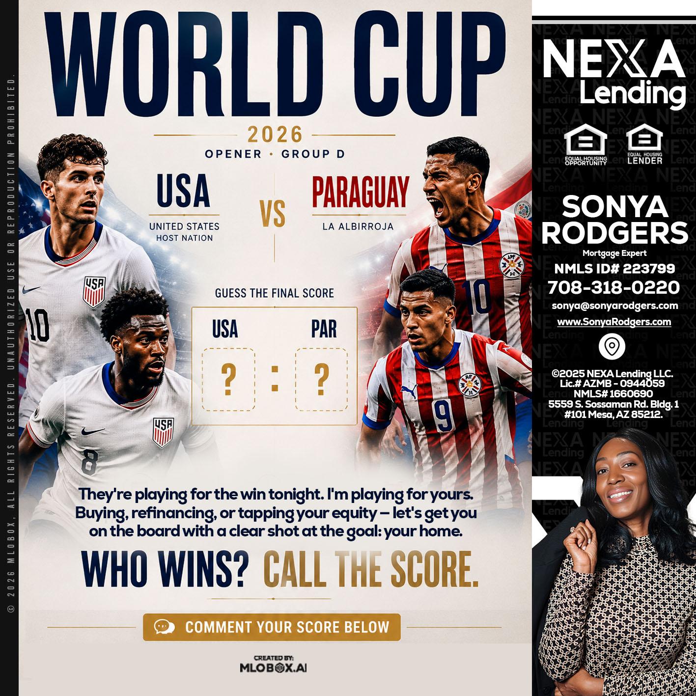 WORLD CUP 2026 - Sonya Rodgers -Mortgage Expert