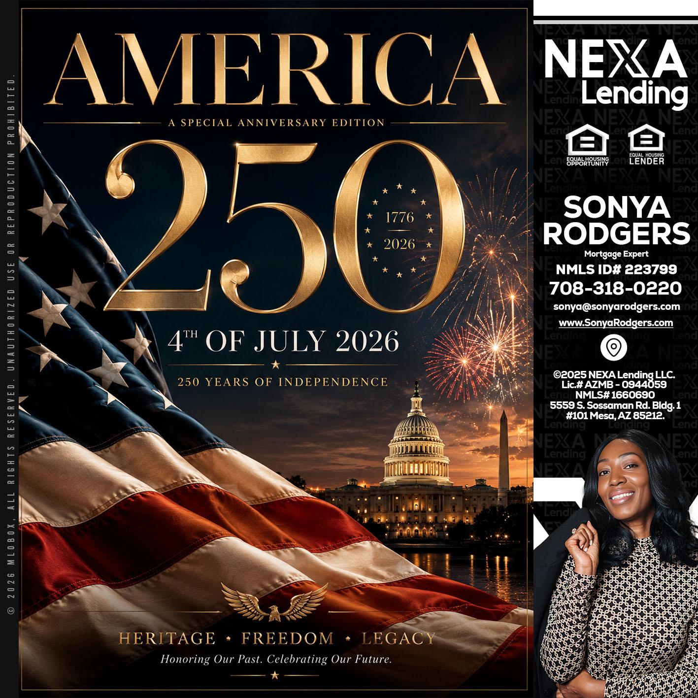 AMERICA 250 TH - Sonya Rodgers -Mortgage Expert