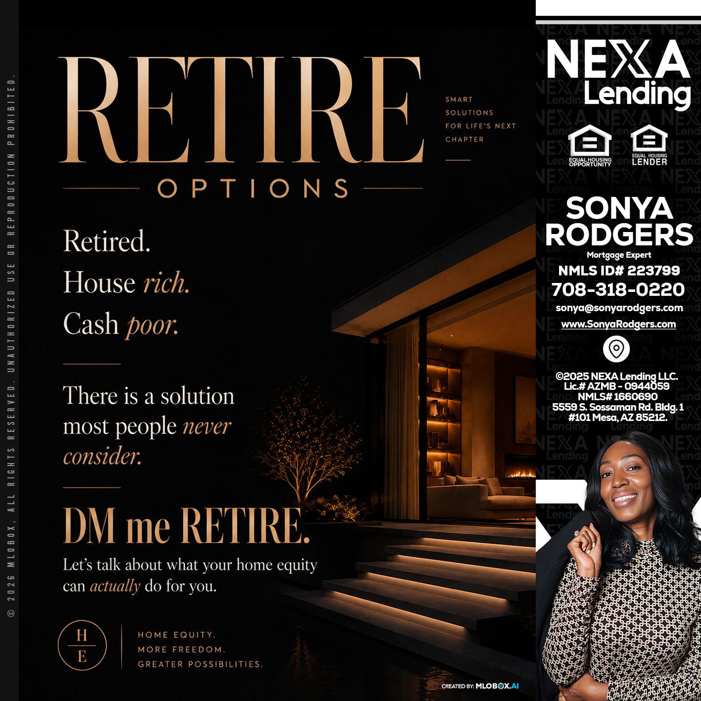 RETIRE LOANS - Sonya Rodgers -Mortgage Expert