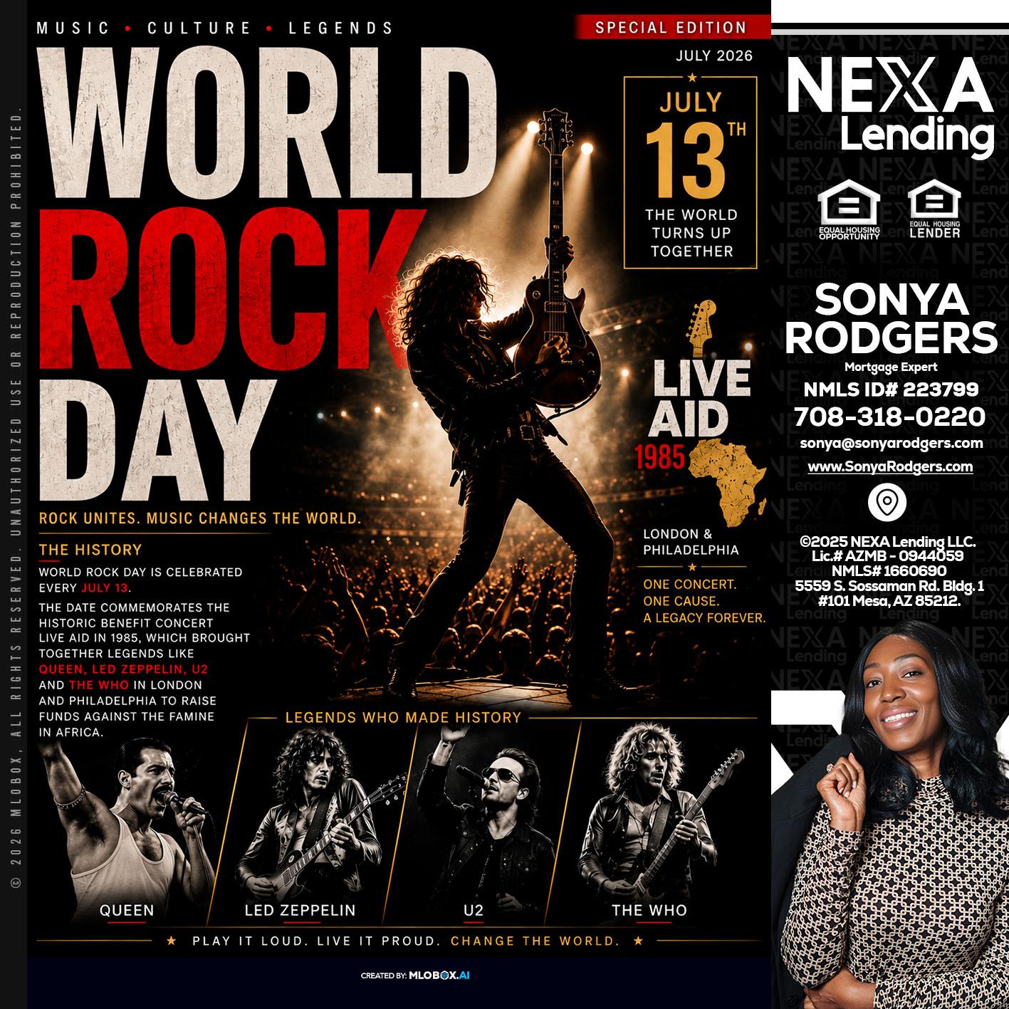 WORLD ROCK MUSIC DAY - Sonya Rodgers -Mortgage Expert
