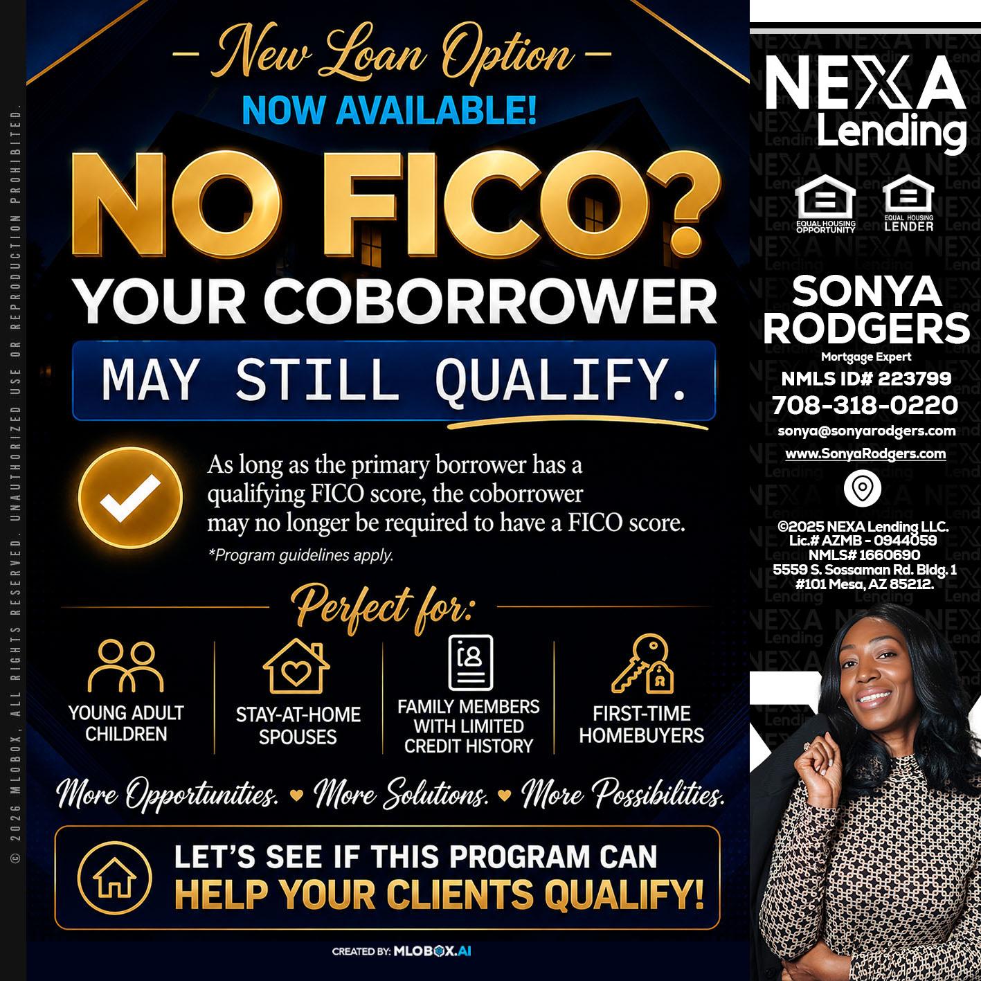 NO FICO - Sonya Rodgers -Mortgage Expert