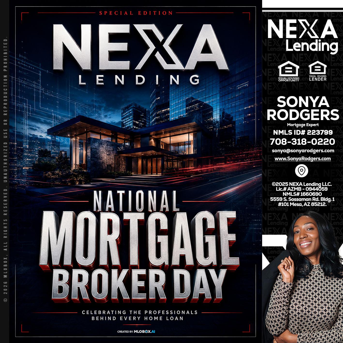 NATIONAL MORTGAGE BROKER DAY - Sonya Rodgers -Mortgage Expert
