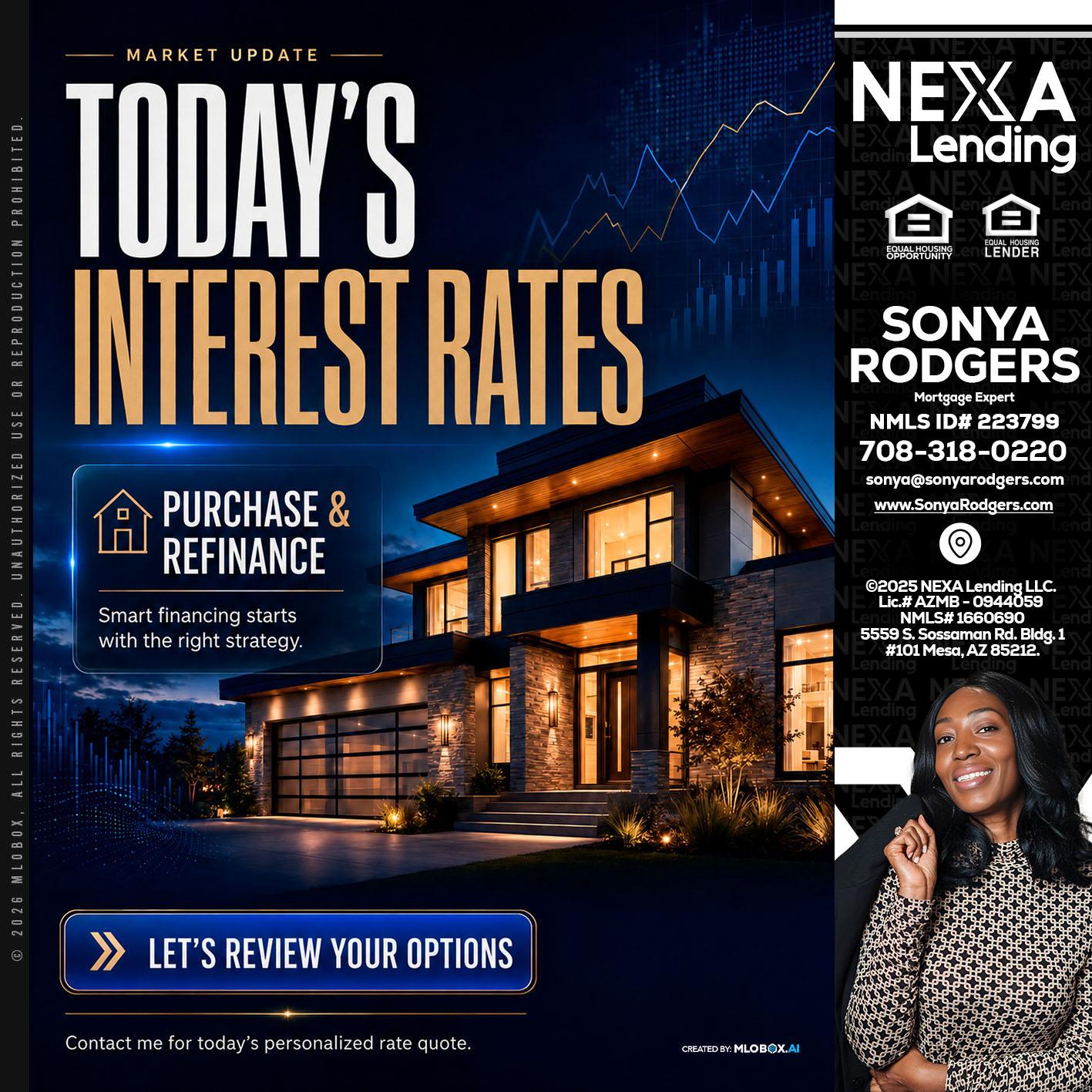TODAYS RATES - Sonya Rodgers -Mortgage Expert