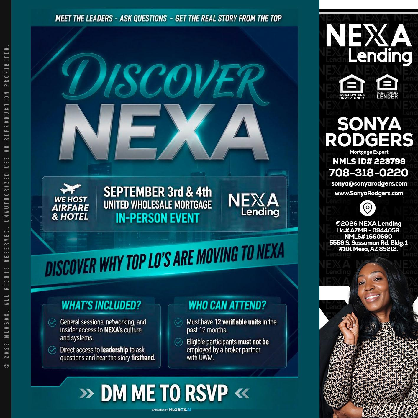 DISCOVER NEXA - Sonya Rodgers -Mortgage Expert