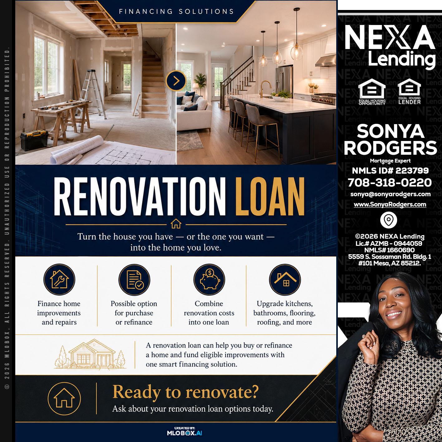 RENOVATION LOAN - Sonya Rodgers -Mortgage Expert
