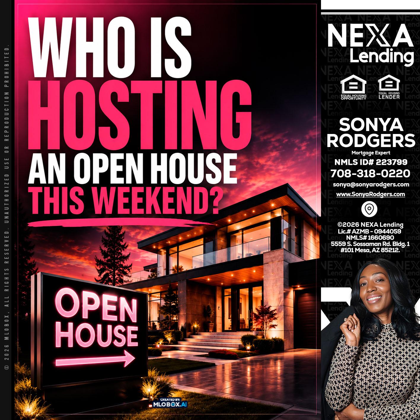 who's is hosting - Sonya Rodgers -Mortgage Expert