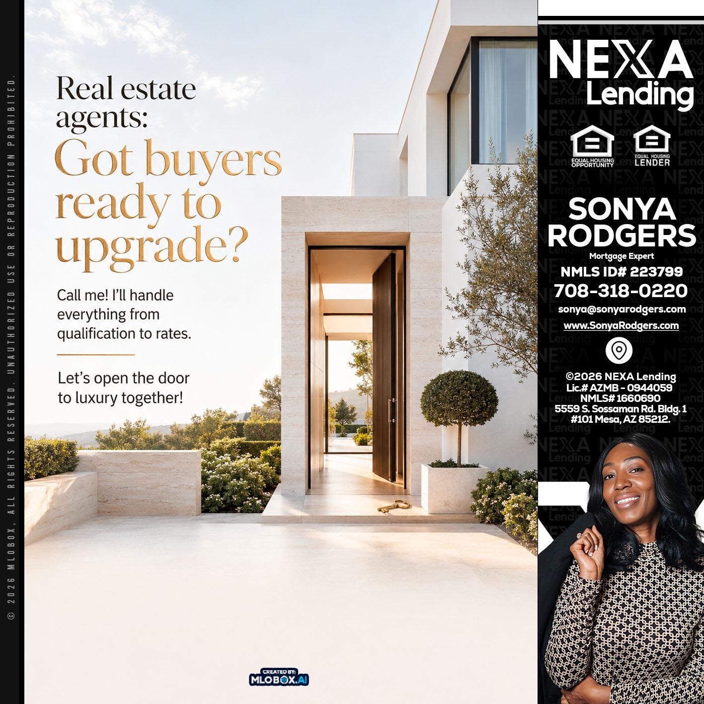 REAL ESTATE AGENTS - Sonya Rodgers -Mortgage Expert