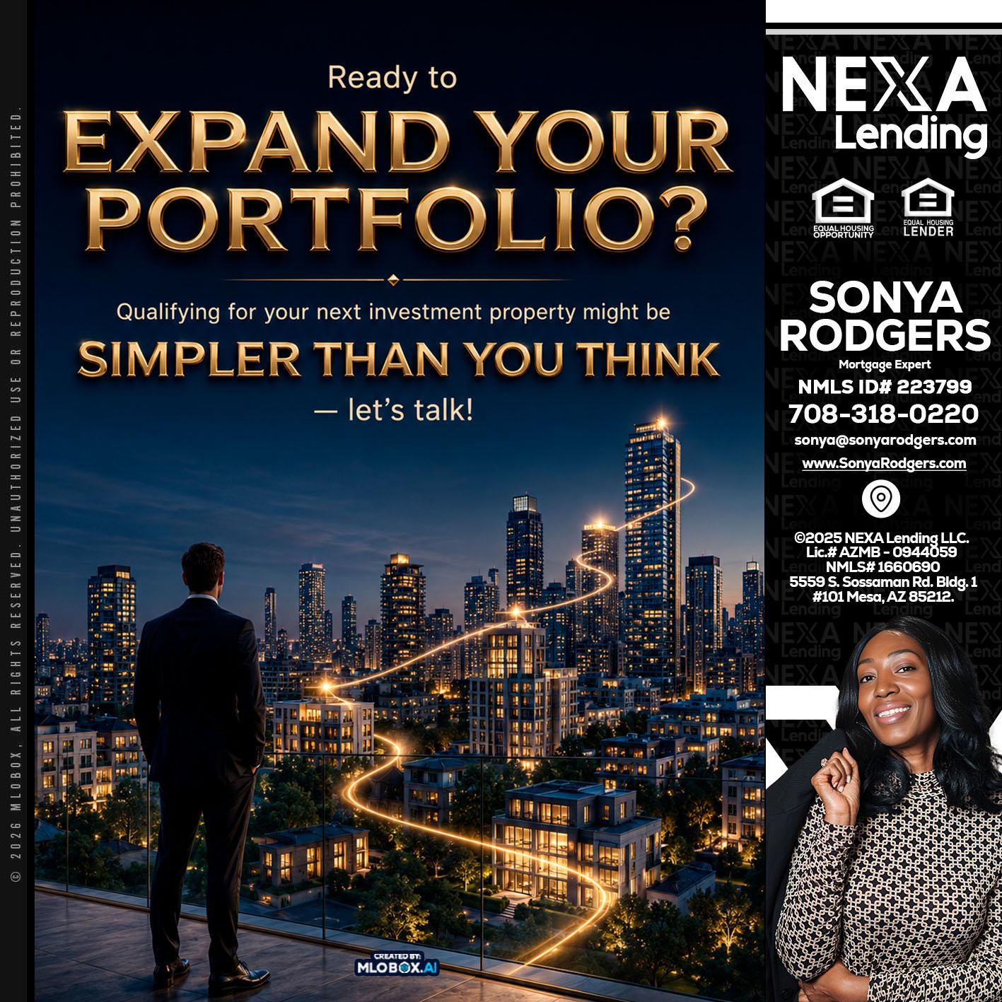 expand you portfolio - Sonya Rodgers -Mortgage Expert