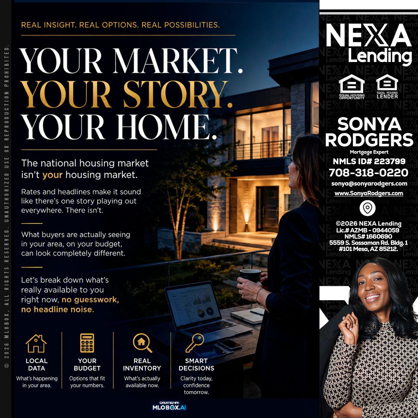 your market - Sonya Rodgers -Mortgage Expert