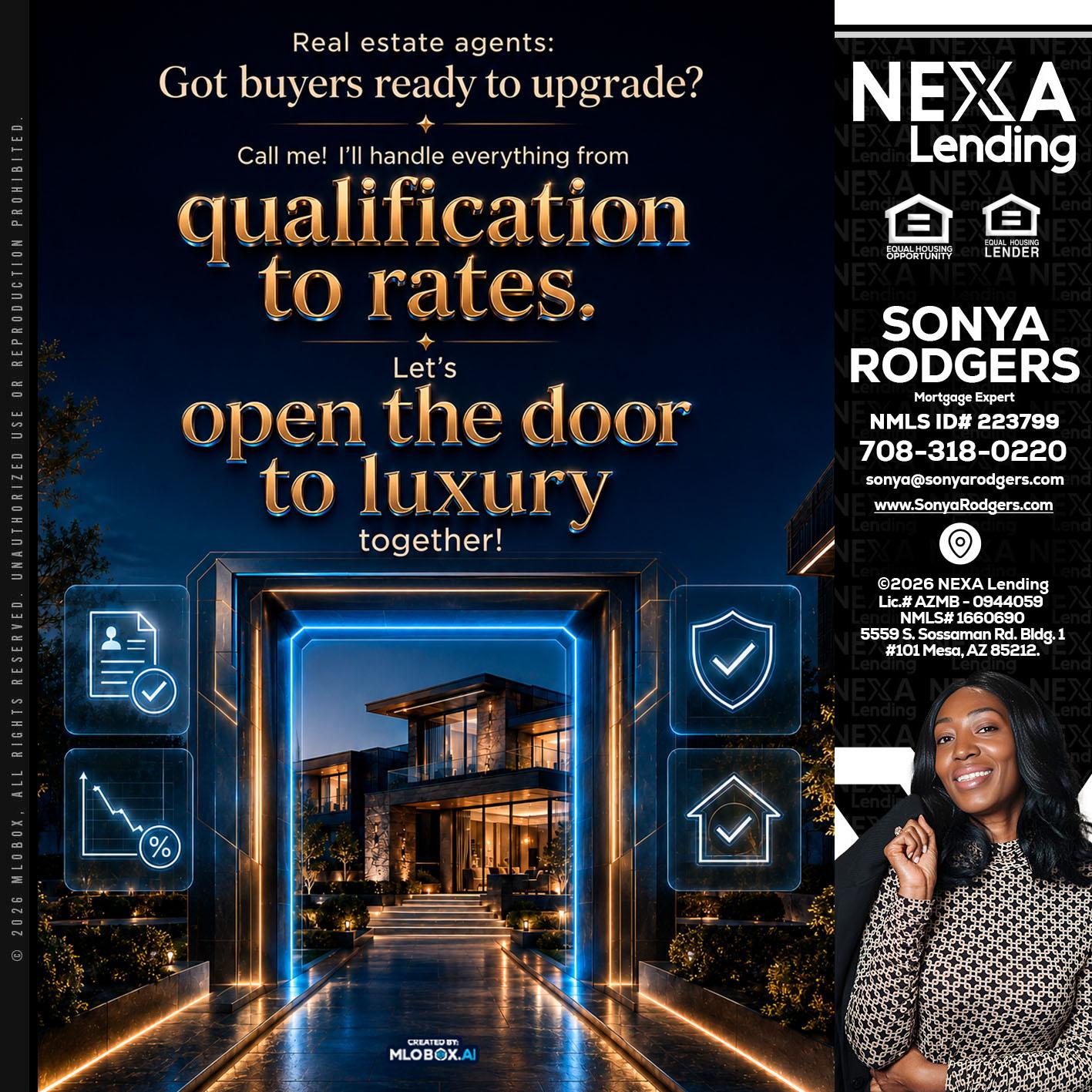 QUALIFICATION TO RATES - Sonya Rodgers -Mortgage Expert