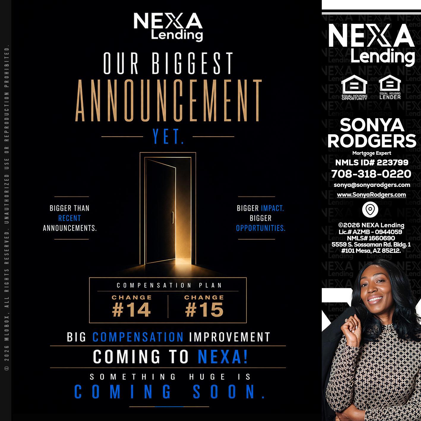 ANNOUNCEMENT - Sonya Rodgers -Mortgage Expert